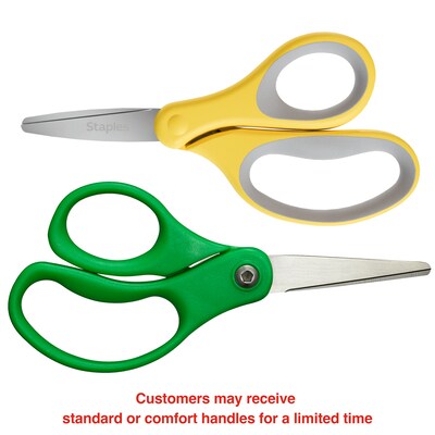 Staples Teacher Pack 5" Kids Pointed Tip Stainless Steel Scissors, Straight Handle, Right & Left Handed, 12/Pack (TR55057)
