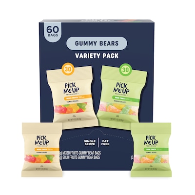 Pick Me Up Provisions™ Mixed & Sour Fruits Gummy Bear Variety Pack, 1 oz., 60 Bags/Box (PM63517)