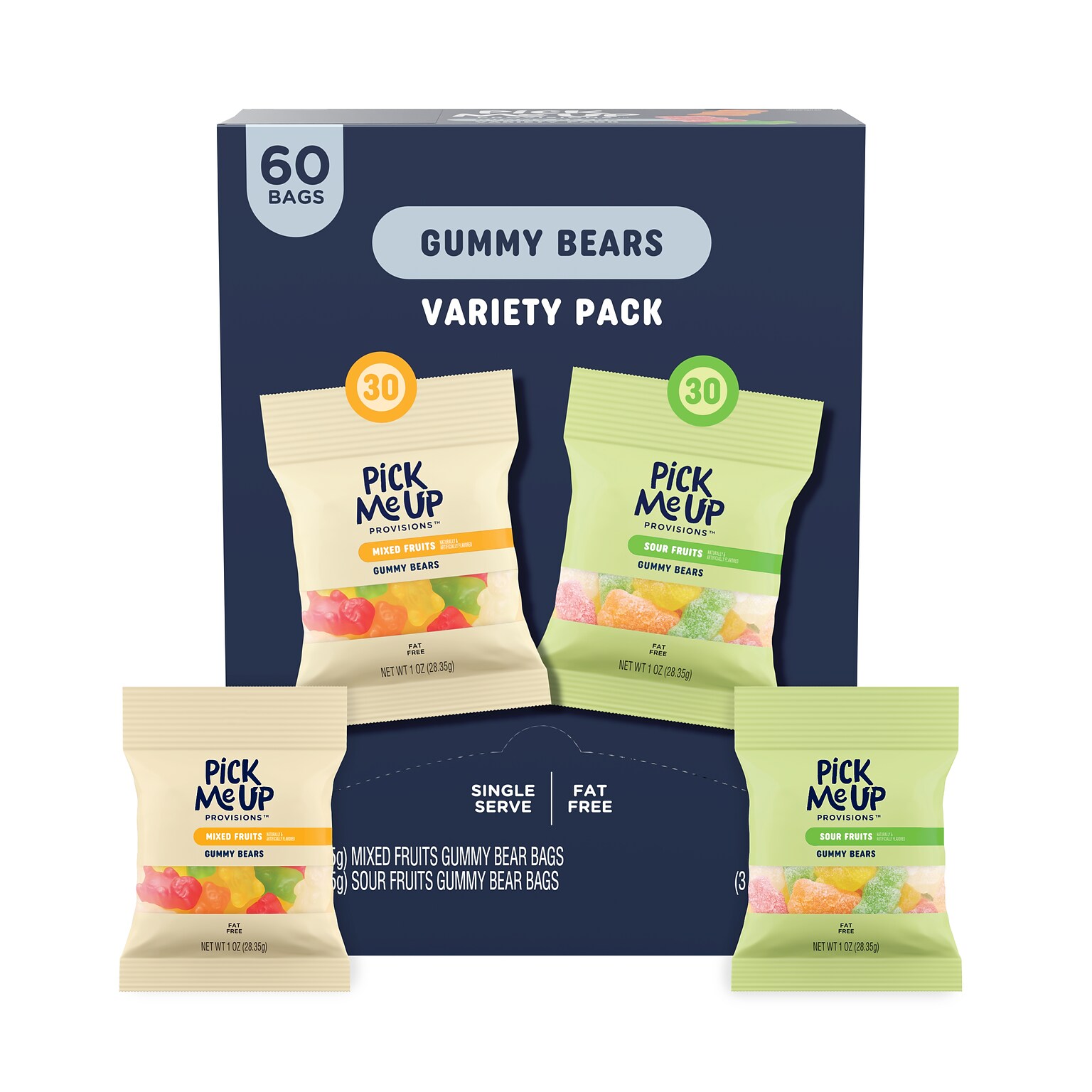 Pick Me Up Provisions™ Mixed & Sour Fruits Gummy Bear Variety Pack, 1 oz., 60 Bags/Box (PM63517)