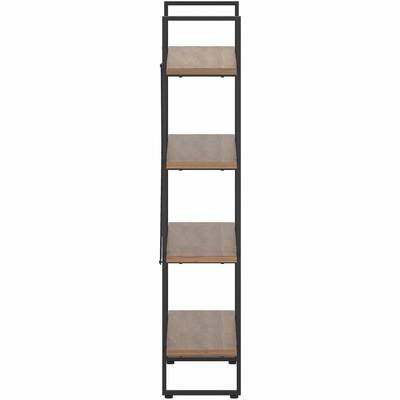 Lorell SOHO 57.5" 4-Shelf Rustic Metal Frame Bookcase, Walnut Steel (LLR97619)