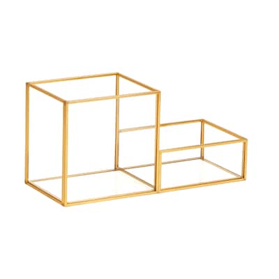 Mind Reader 2-Compartment Glass Desk Organizer, Gold (LG-GLD)