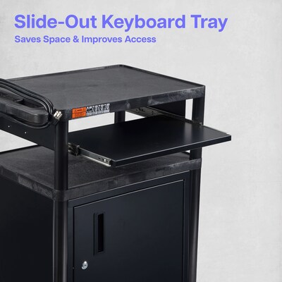 Luxor ENDURA 3-Shelf Media Utility Cart with Cabinet, Keyboard Tray, and Electric Power, Black (LP34CLE-B)