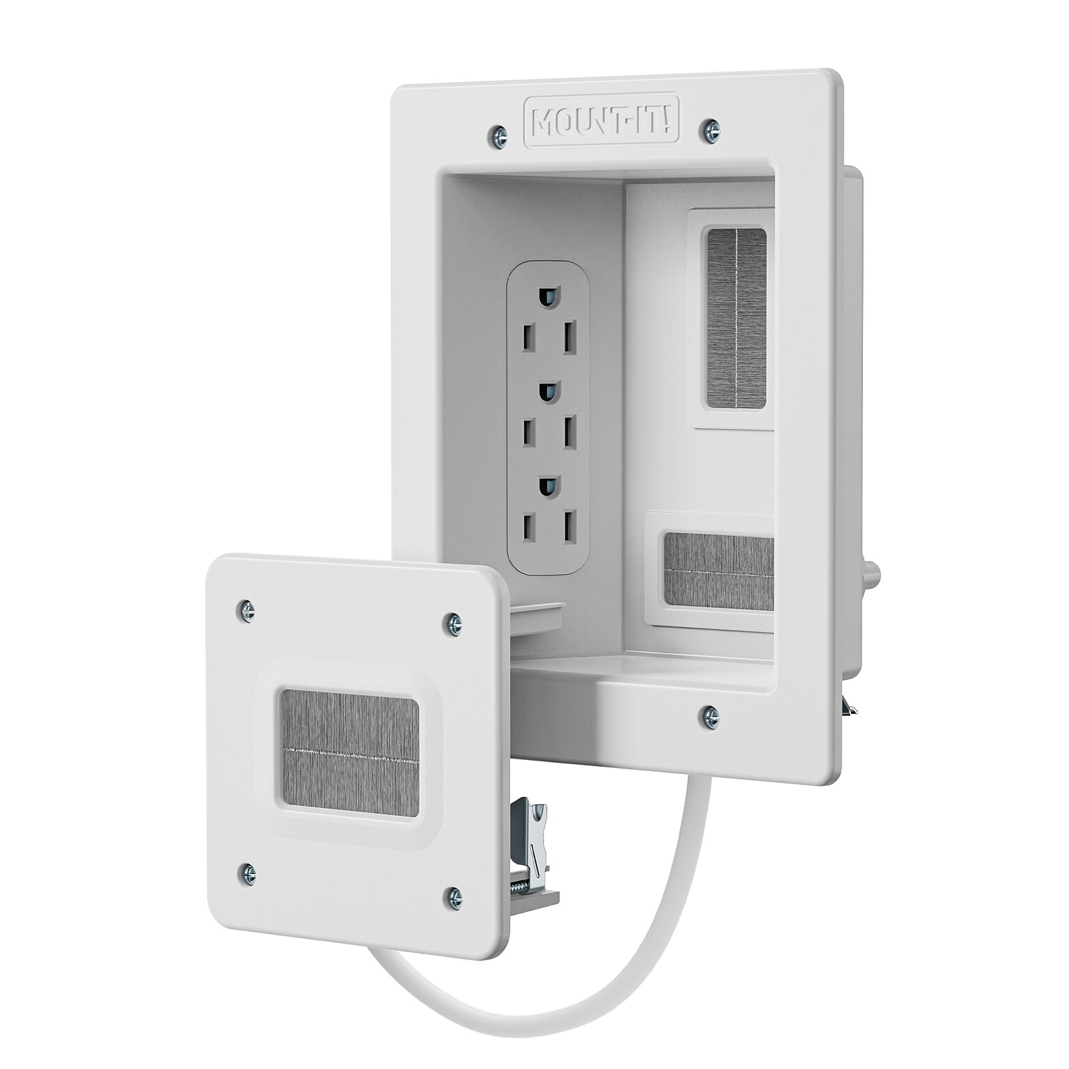 Mount-It! In-Wall TV Cable Concealer with Recessed Power, White (MI-7284)