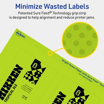 Avery Printable Rectangle Multipurpose Labels, 4" x 3", Bright Green, 80/Pack (94252)