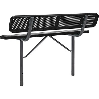 Global Industrial 6' Outdoor Steel Bench w/ Backrest, Perforated Metal, In Ground Mount, Black (694557IBK)