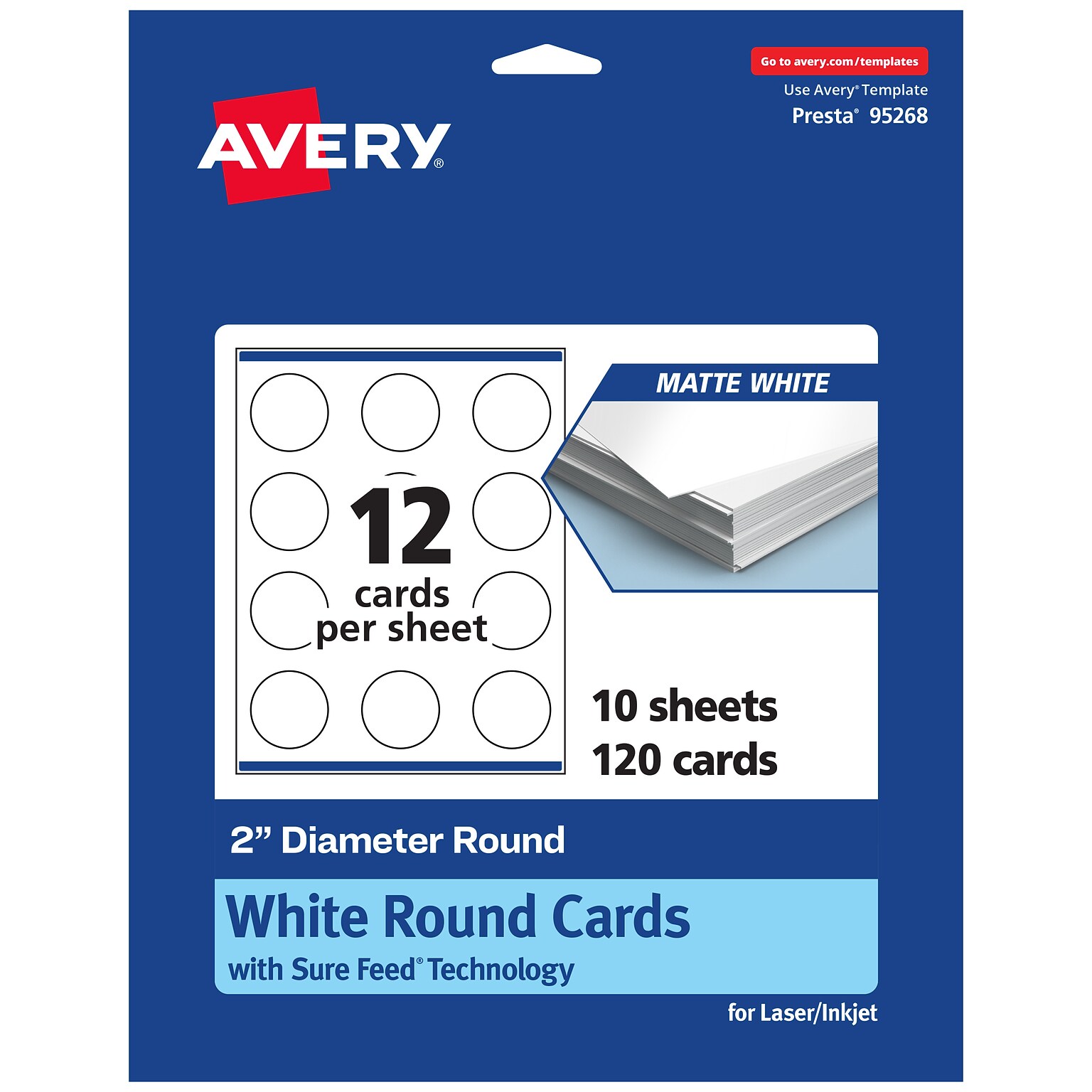 Avery Integrated Cards, 2 Dia., Matte White, 120/Pack (95268)