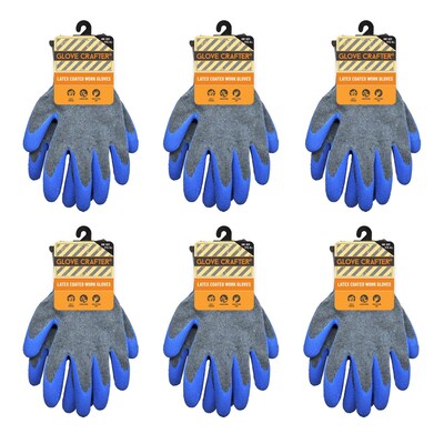 Glove Crafter Unisex Latex Coated Work Gloves, One Size, Blue/Gray, 6/Pack, 12 Packs/Carton (13119)