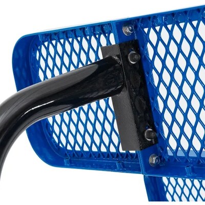 Global Industrial 6' Outdoor Steel Bench w/ Backrest, Expanded Metal, In Ground Mount, Blue (277154IBL)