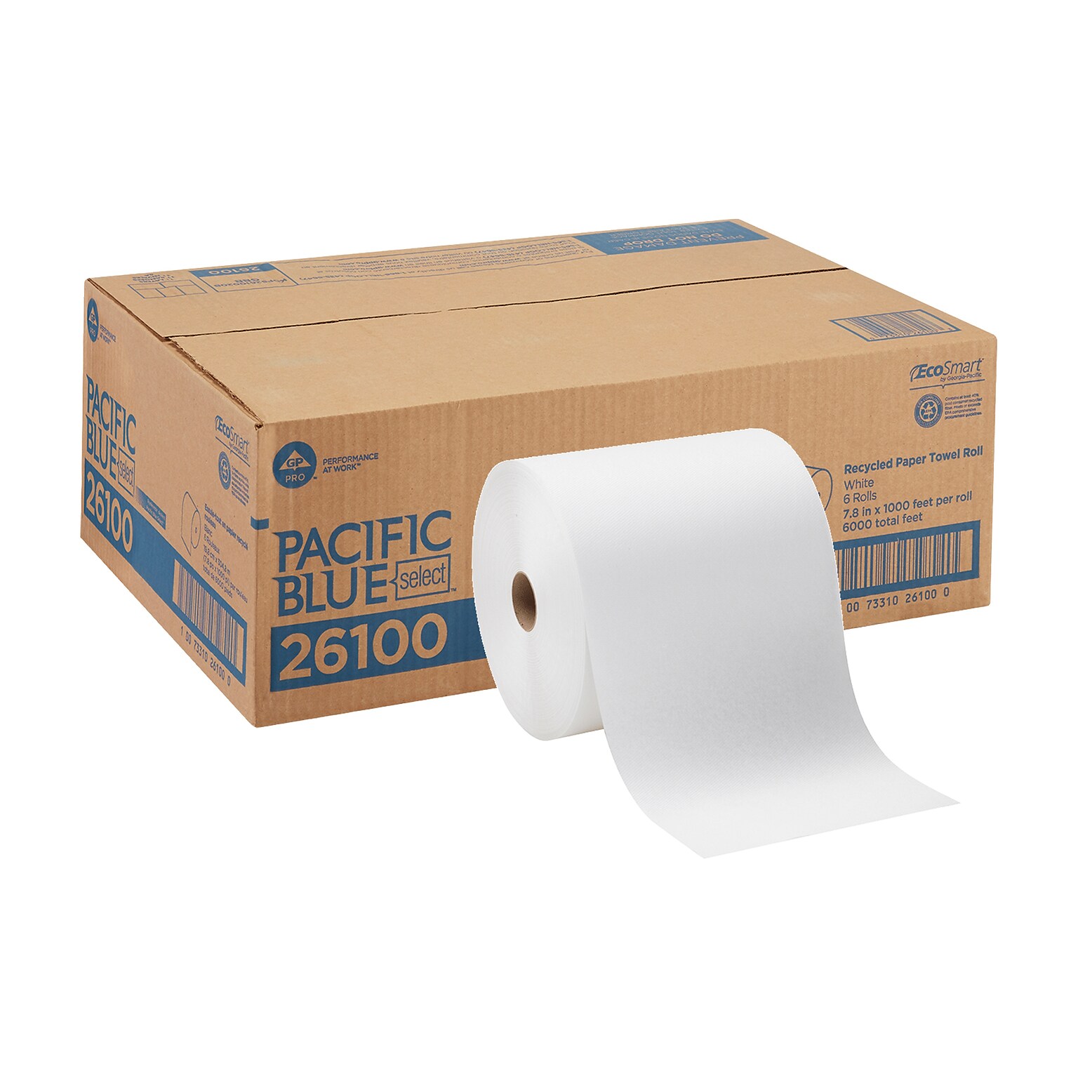 Pacific Blue Select Recycled Hardwound Paper Towels, 1-ply, 1000 ft./Roll, 6 Rolls/Carton (26100)