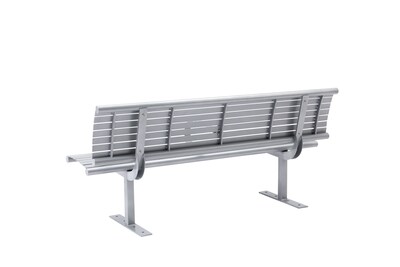 Alpine Industries 8' Galvanized Steel Park Bench with Curved Intermediate Armrest, Silver (ALP4250-8)