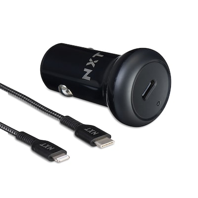 NXT Technologies™ USB-C Car Charger with Lightning Cable for iPhone/iPad, Black (NX60451)