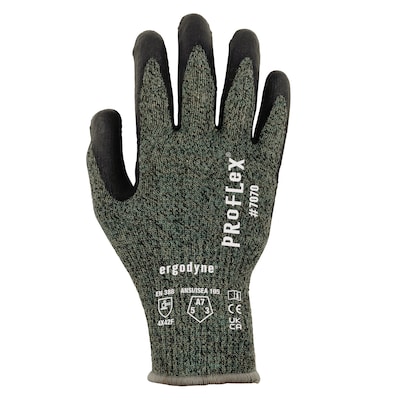 Ergodyne ProFlex 7070 Nitrile Coated Cut-Resistant Gloves, ANSI A7, Heat Resistant, Green, Large, 12