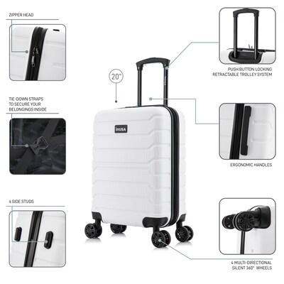 InUSA Trend 20" Hardside Carry-On Suitcase, 4-Wheeled Spinner, TSA Checkpoint Friendly, White (IUTRE00S-WHI)