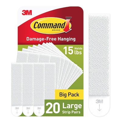 Command Large Hanging Strips, 16 lb., White, 20 Pairs/Pack (17206-20NA)