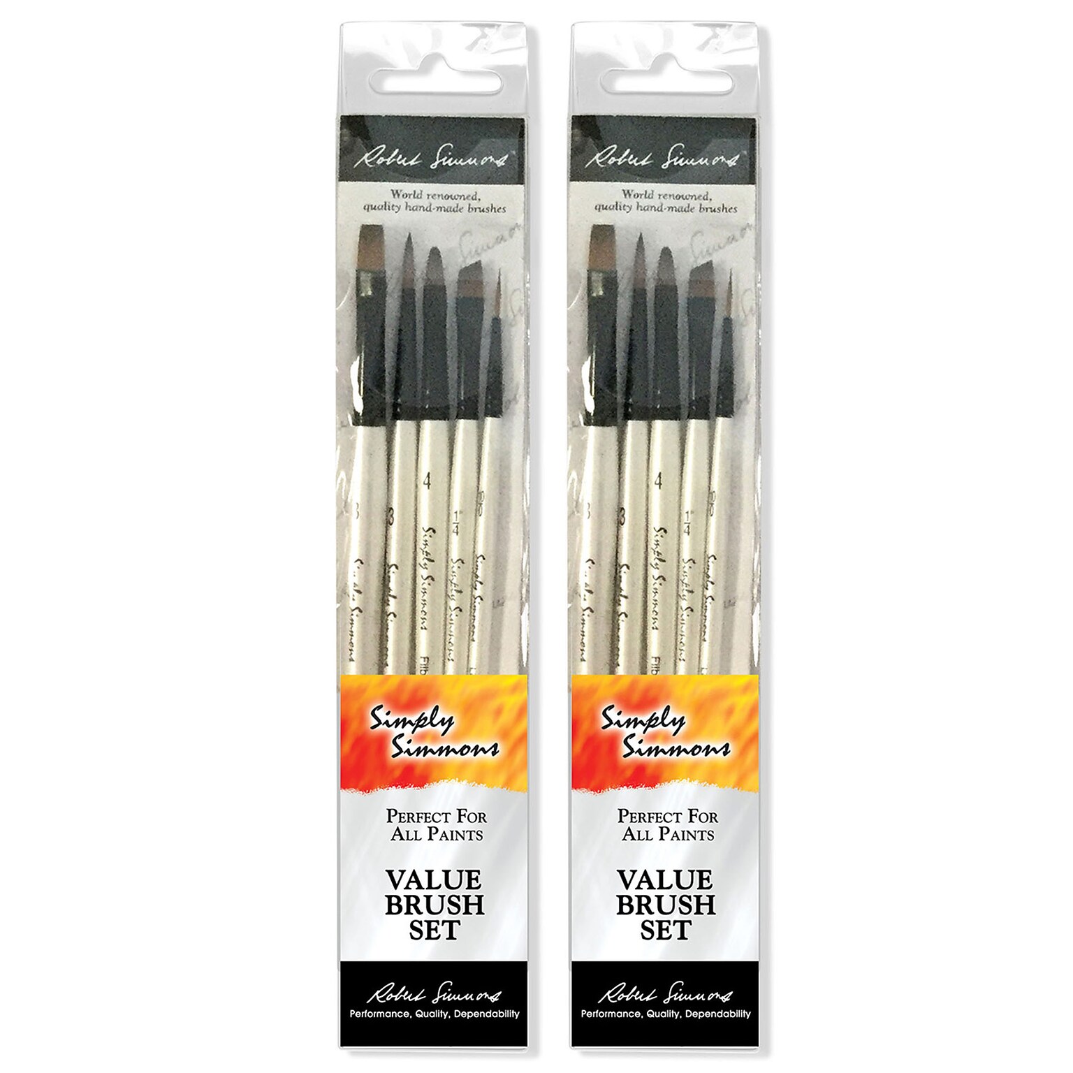 Daler-Rowney Simply Simmons Grass & Grain Mixed Media Synthetic Brushes, White, 5/Set, 2 Sets/Bundle (DRWD255500002-2)