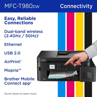 Brother INKvestment Tank MFC-T980DW Wireless Color All-In-One Supertank Inkjet Printer, Best for Home Office
