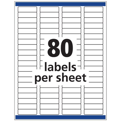 Avery Removable Laser/Inkjet ID Labels, 1/2" x 1-3/4", White, 80 Labels/Sheet, 25 Sheets/Pack   (6467)