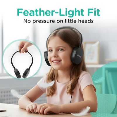 VentureX K22 Stereo Kids Learning Phone & Computer Headphone, 3.5mm & USB-A Adapter, Black (VHPK22BD2)