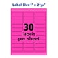 Avery Sure Feed Laser Address Labels, 1" x 2 5/8", Neon Pink, 30 Labels/Sheet, 25 Sheets/Pack (5970)