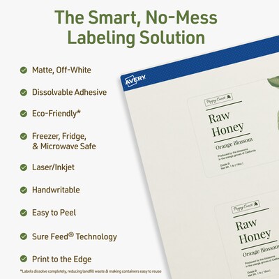 Avery Dissolvable Rectangle Multipurpose Labels, 2.5 x 5, Off-white, 15/Pack (94246)