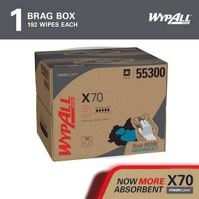 WypAll PowerClean X70 Cloths, 11.1 x 16.8, White, 192 Sheets/Box (55300)