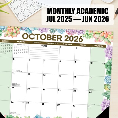 2026-2027 Willow Creek 22" x 17" Academic Monthly Desk Pad Calendar, Succulents (64726)