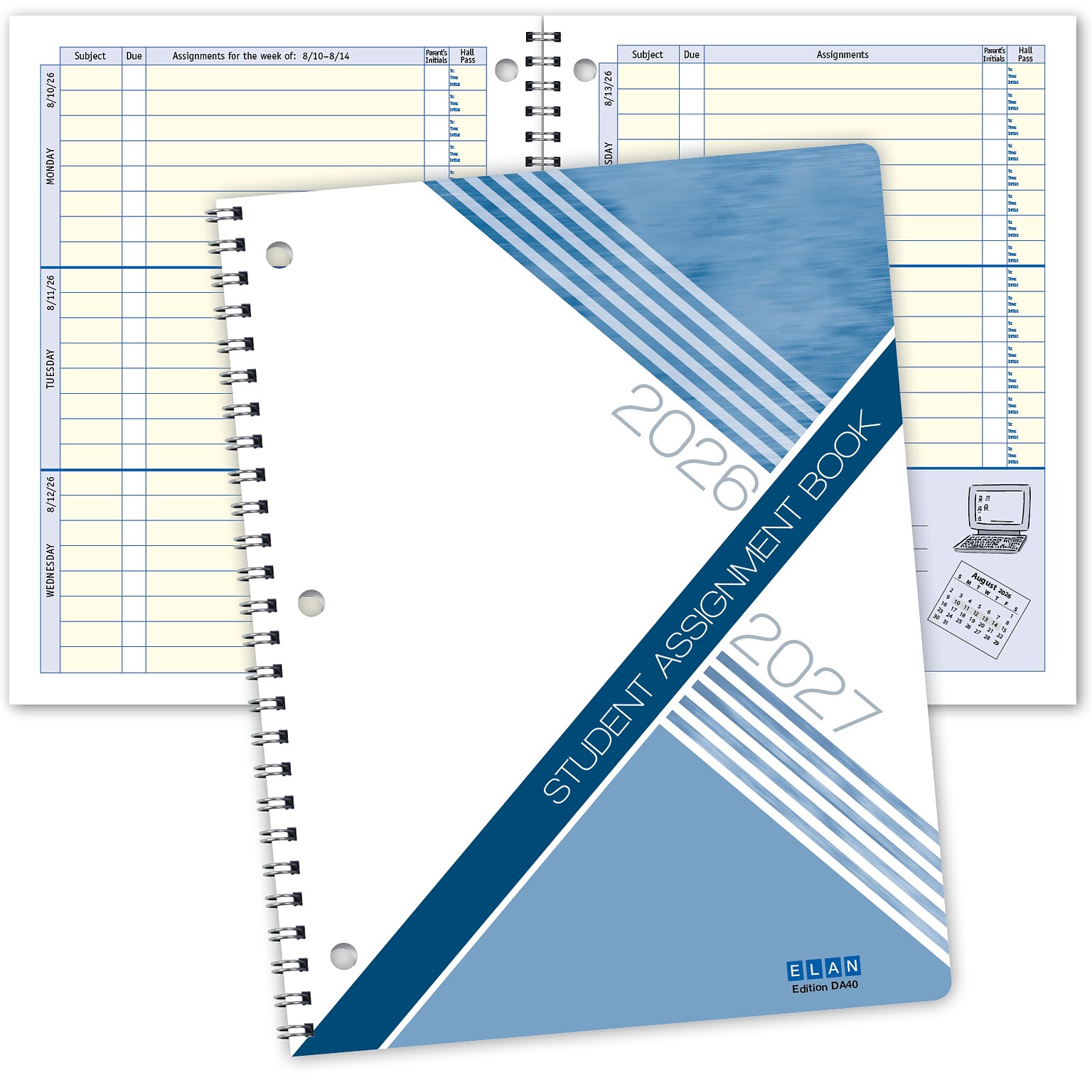 2026-2027 ELAN 8.5 x 11 Academic Weekly & Monthly Student Planner, Paperboard Cover, Blue (DA40-AY26)
