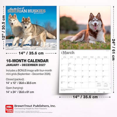 2027 BrownTrout For the Love of Siberian Huskies 14" x 12" Monthly Wall Calendar, Assorted Colors (9798330709274)