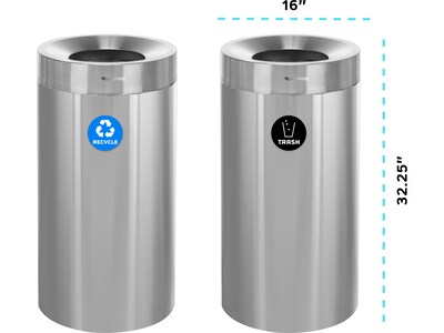 Alpine Industries Stainless Steel Recycling Bin and Trash Can with Open Lid, 27 Gallon, Silver, 2/Pack (ALP475-27-R-T)