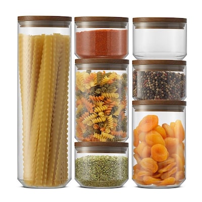 7-Piece Stackable Glass Storage Canister Set with Wood Lids