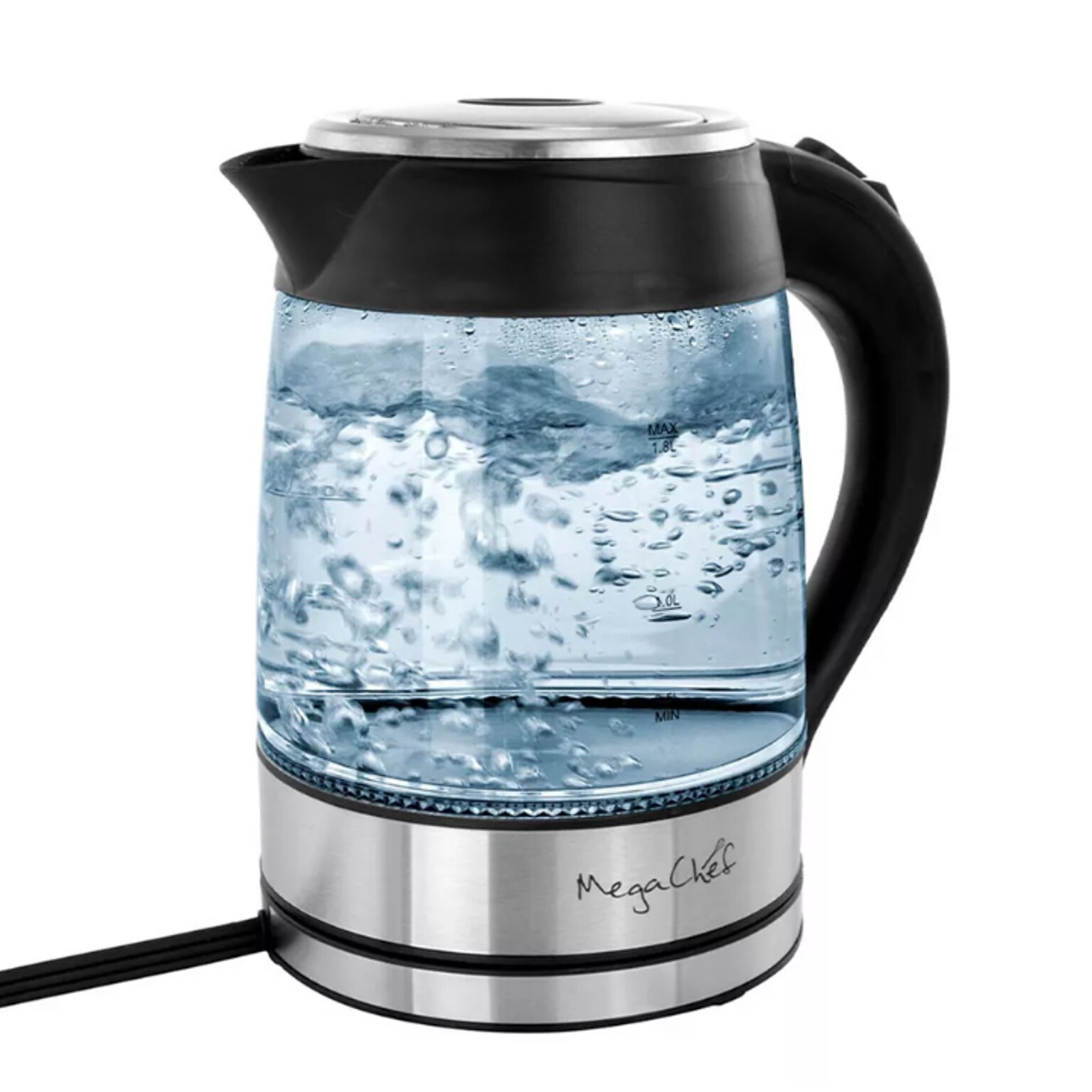Mega Chef Glass/Stainless Steel Electric Tea Kettle, 1.8 Liter, Black/Silver (93596270M)