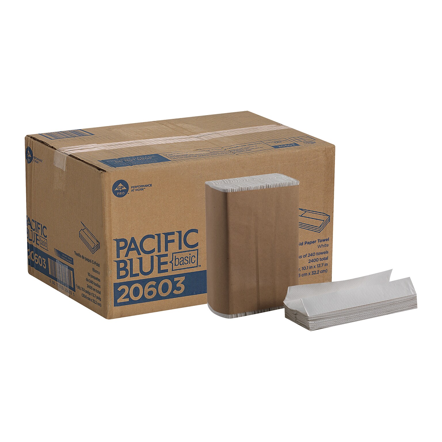 Pacific Blue Basic C-Fold Paper Towels, 1-ply, 240 Sheets/Pack, 10 Packs/Carton (20603)