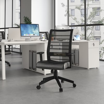 Boss Office Products Ergonomic Mesh/Vinyl Swivel Task Chair, Black (B6566AM-BK)