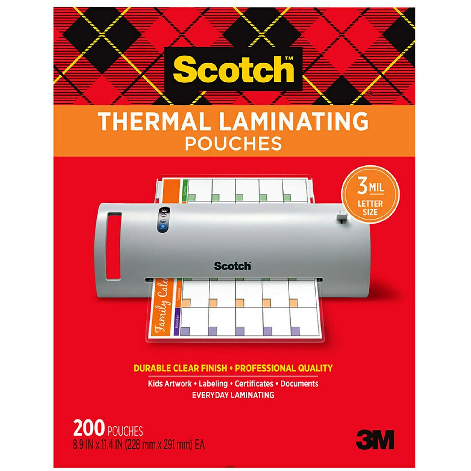 Scotch Thermal Laminating Pouches, Letter Size, 3 Mil, 200/Pack (TP3854-200)