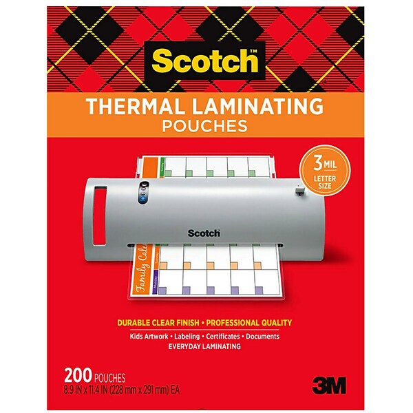 Scotch™ Thermal Laminating Pouches, Letter Size, 200 Pouches (TP3854-200)