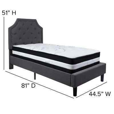 Flash Furniture Brighton Tufted Upholstered Platform Bed in Dark Gray Fabric with Pocket Spring Mattress, Twin (SLBM13)