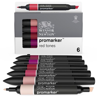 Winsor & Newton Promarker Dual-Tip Alcohol Based Marker, Red Tones, 6/Pack (WNX0290159)