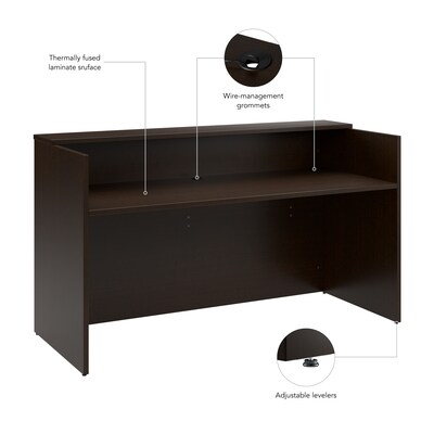 Bush Business Furniture Arrive 72"W Reception Desk with Shelf, Mocha Cherry (AVD172MRK)
