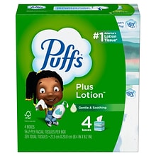 Puffs Plus Lotion Facial Tissue, 2-ply, 56 Tissues/Box, 4 Boxes/Pack (34899)