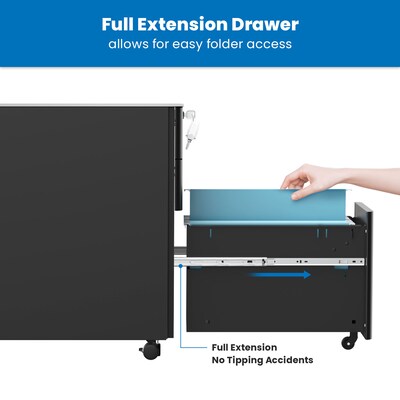 Mount-It! 3-Drawer Mobile File Cabinet, Letter/Legal Size, Lockable, 23.35"H x 11.81"W x 19.69"D, Black (MI-944B)