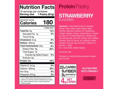 Legendary Foods Strawberry Protein Pastry, 2.2 oz., 10/Box (10090)