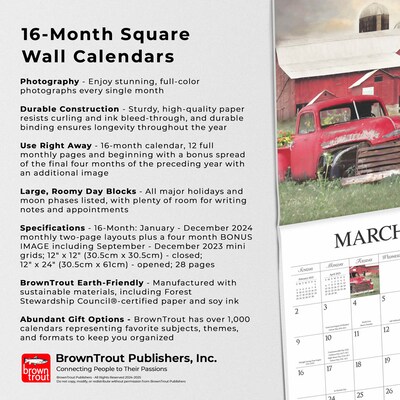 2025 Hopper Studios Beckoning Barns 12" x 24" Monthly Square Wall Calendar, (9781773728117)