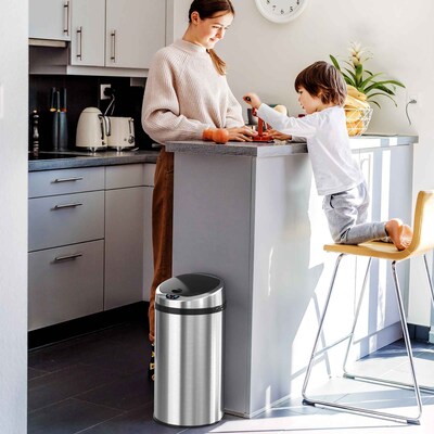 iTouchless Stainless Steel Round Sensor Trash Can with AbsorbX Odor Control System, 8 Gal., Silver (IT08RCB)