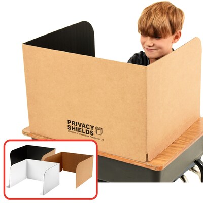 Classroom Products Foldable Cardboard Freestanding Privacy Shield, 13"H x 20"W, Black/Kraft, 40/Box (1340 BK)