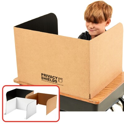 Classroom Products Foldable Cardboard Freestanding Privacy Shield, 13"H x 20"W, Black/Kraft, 20/Box (1320 BK)