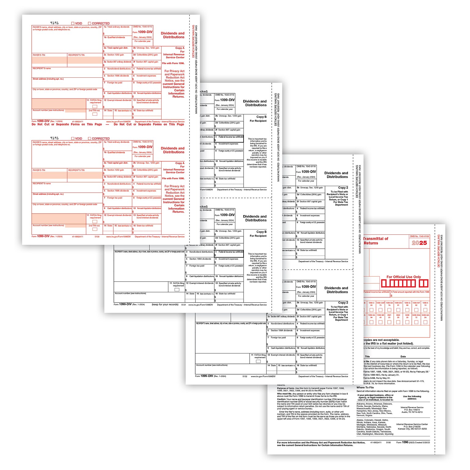 ComplyRight 2025 1099-DIV Tax Form Envelopes, 4-Part, 2-Up, Copies A, B, C and/or State, 10/Pack (610710)
