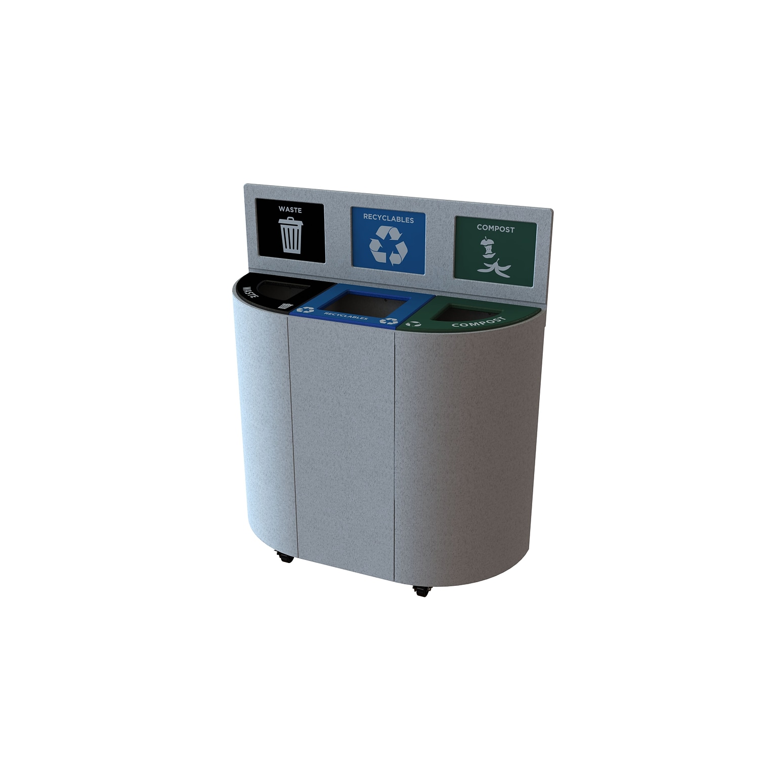 CleanRiver Moon Unit Three-Stream Recycling Station, 56 Gallon, White (IMCT-3-WRC-WH)