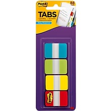 Post-it Tabs, 1 Wide, Solid, Assorted Colors, 88 Tabs/Pack (686-ALYR1IN)