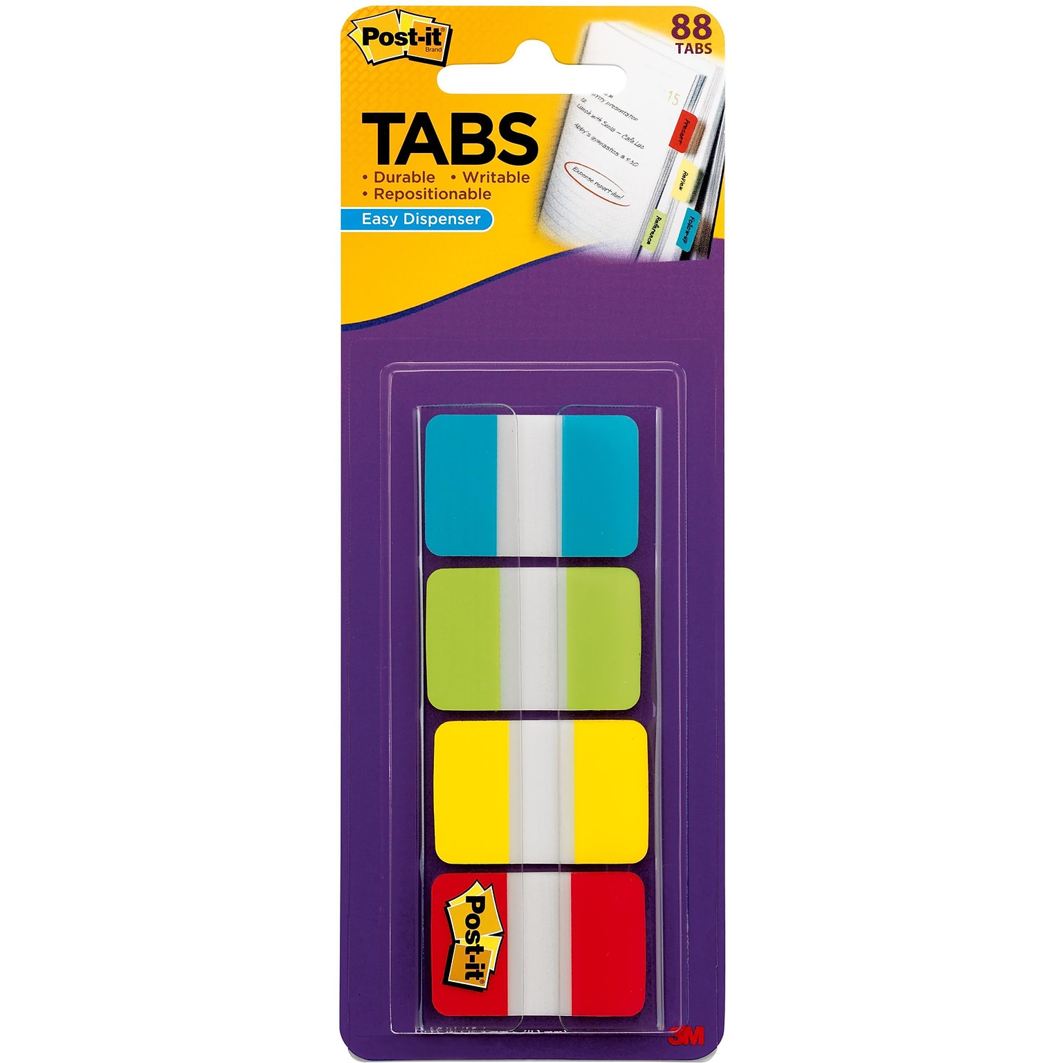 Post-it Tabs, 1 Wide, Solid, Assorted Colors, 88 Tabs/Pack (686-ALYR1IN)