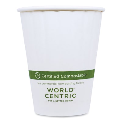 World Centric Compostable Paper Hot Cups, 8 oz., White, 1000/Carton (CU-PA-8D)